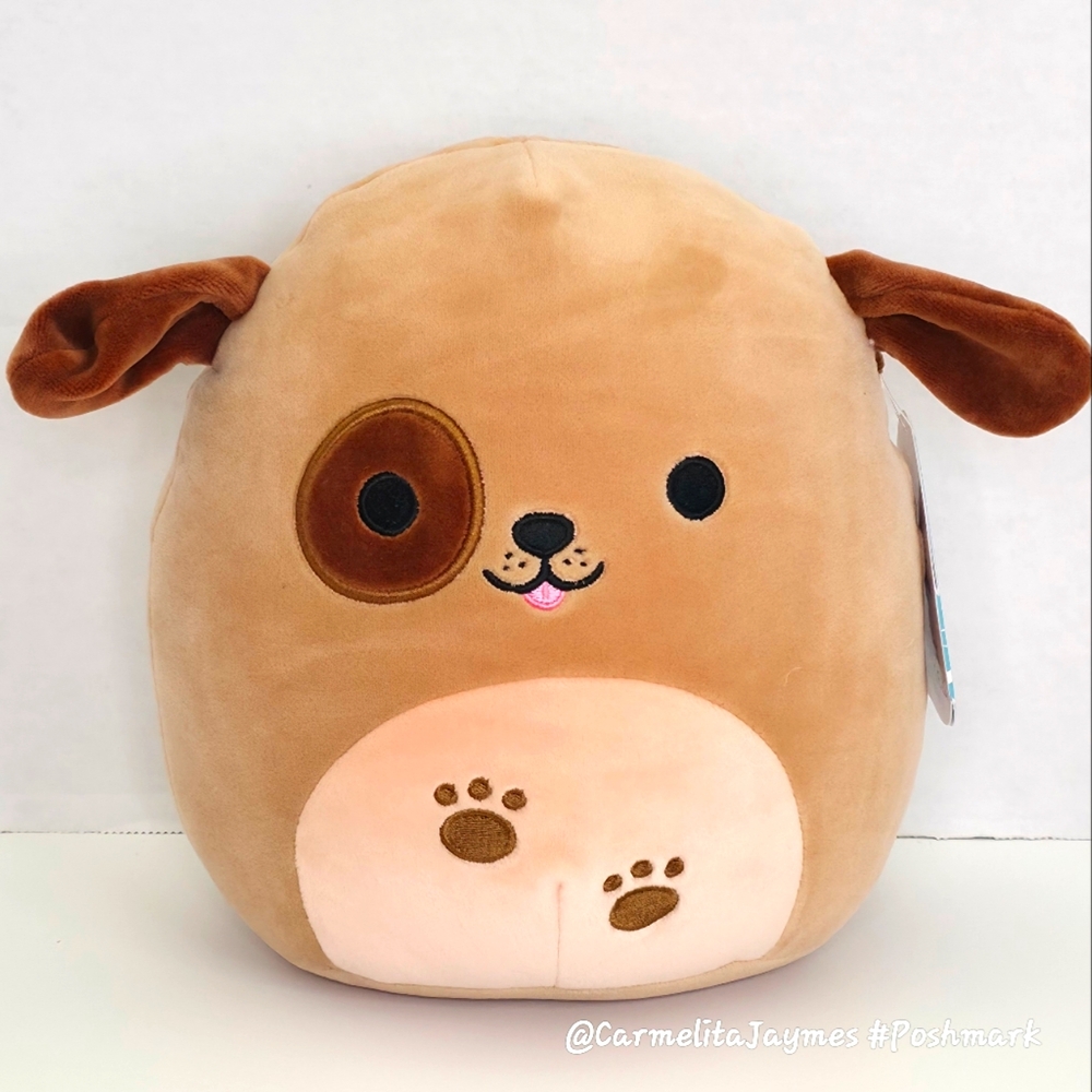 DOUG 🐕🐾 8" Brown Tan Dog w Patch on Eye & Paw Prints on Belly Squishmallow NWT